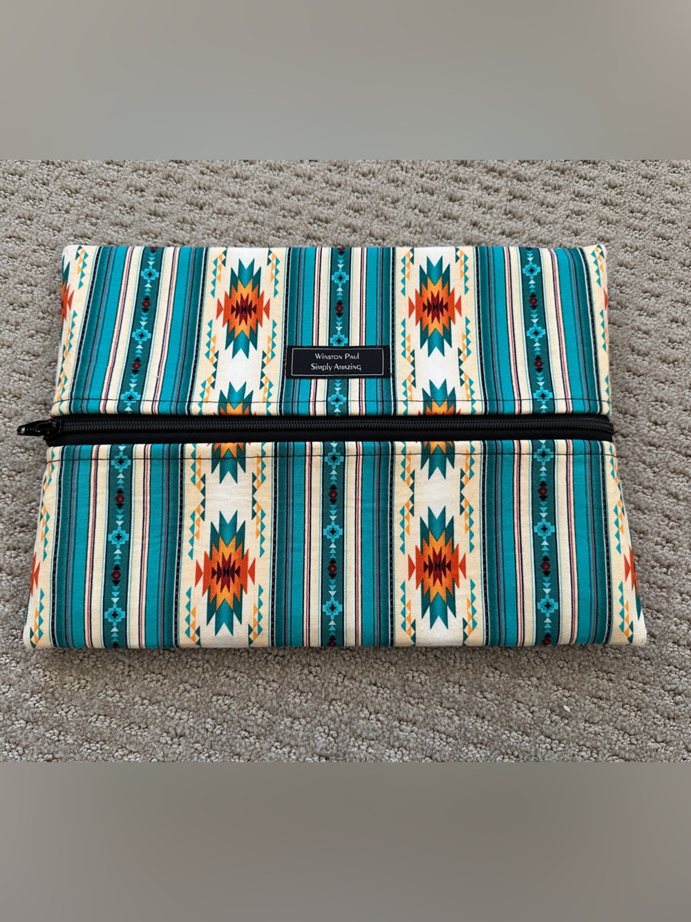 Winston Paul Southwest/Tribal Print Teal Zip Tablet Sleeve and/or Cosmetic Bag